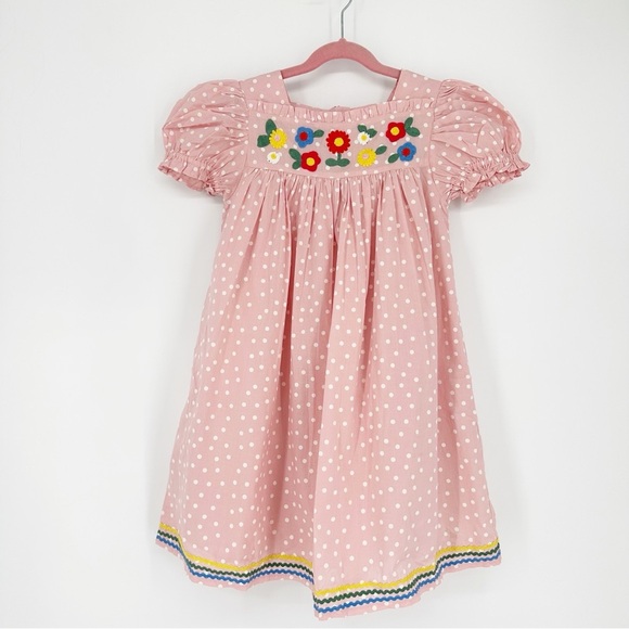 NWT Mini Boden Embroidered Floral Polka Dot Dress - Picture 1 of 9